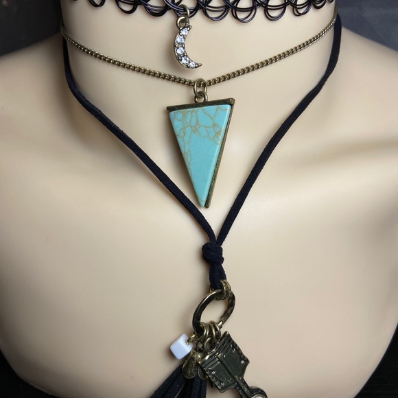 Arrow Blue Turquoise Stone Choker Necklace - Picture 1 of 2